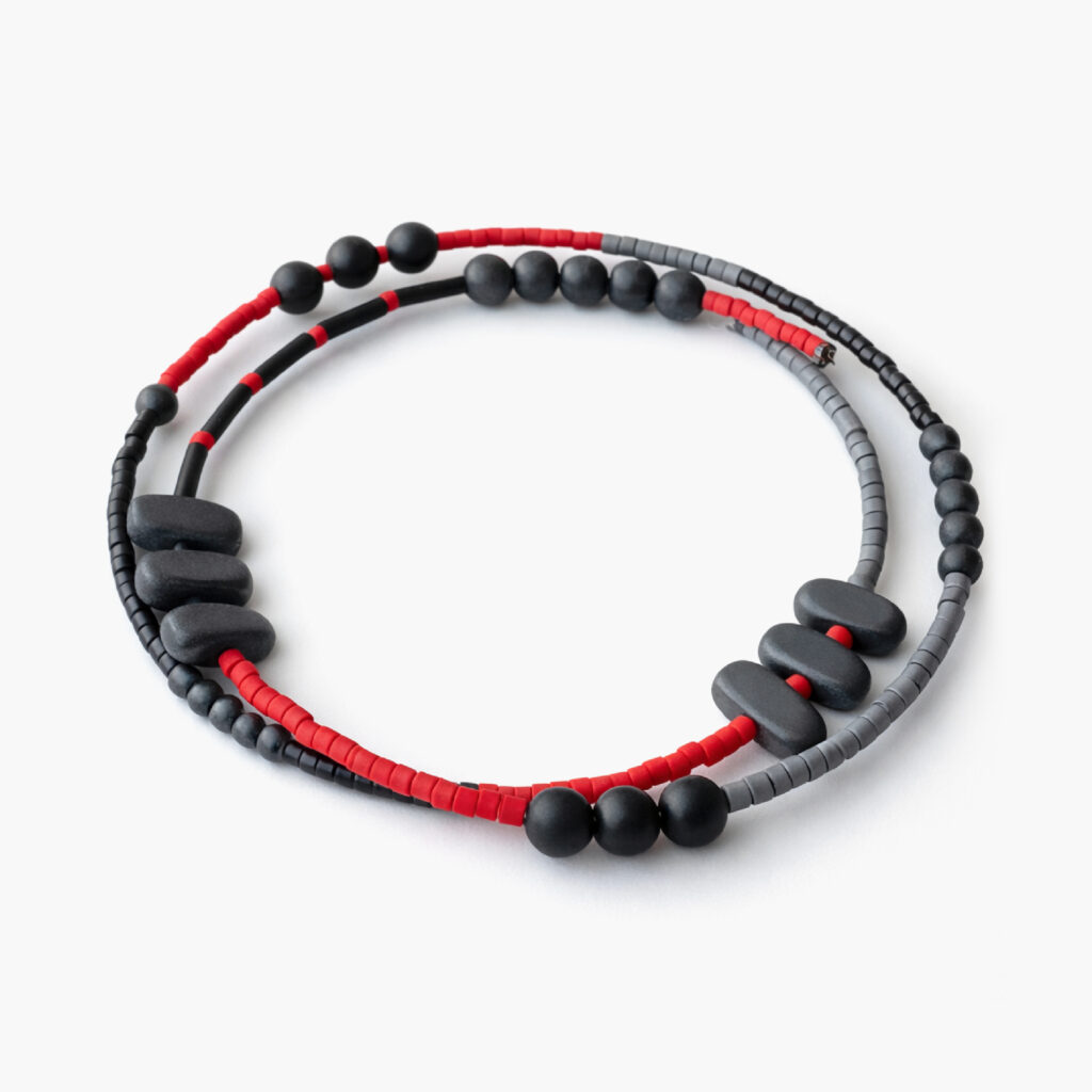 Black red and grey memory wire bracelet – side view