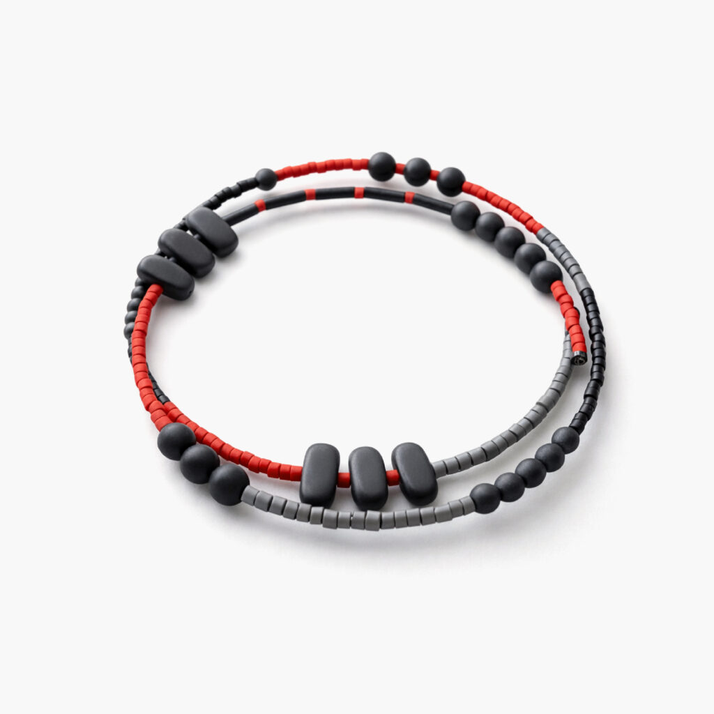 Black red and grey beaded bracelet – alternate view